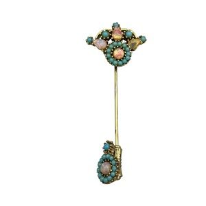 Vintage Opaline Stick Pin Gold Tone Faux Turquoise